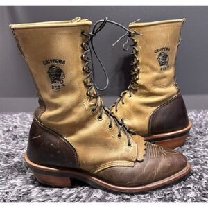 Chippewa Boots Size 10 D Brown Beige Osborn Packer Logger Distressed Leather